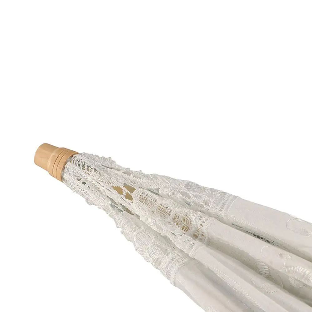 Embroidery Floral Wedding Lace Umbrella Hollowed Wooden Handle Prop Umbrella Cotton Black Parasol Umbrella Women view 6