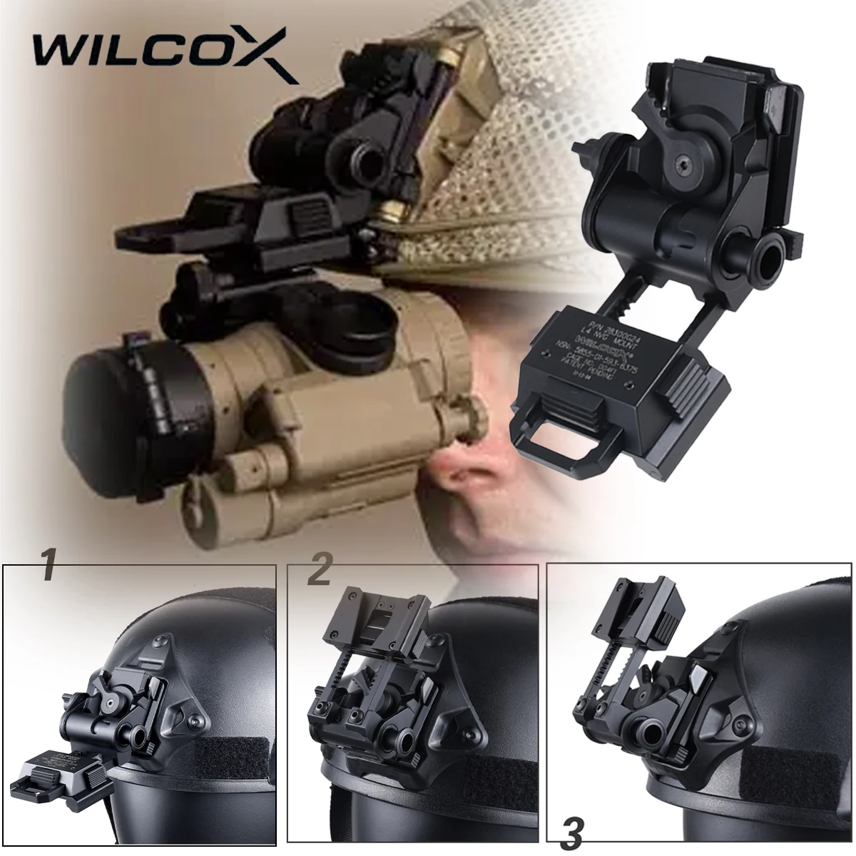 

Крепление-держатель Wilcox L4 G24 L4G24 для шлема, для приборов ночного видения PVS15 PVS18, телескопическое крепление QD, аксессуары