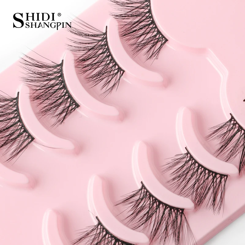 SHIDISHANGPIN 3/5 Paar halbe Wimpern, transparenter Stiel, unsichtbares Band, künstliche Nerzwimpern, wiederverwendbar, falsche Wimpern, natürlich, flauschig – Detail 7
