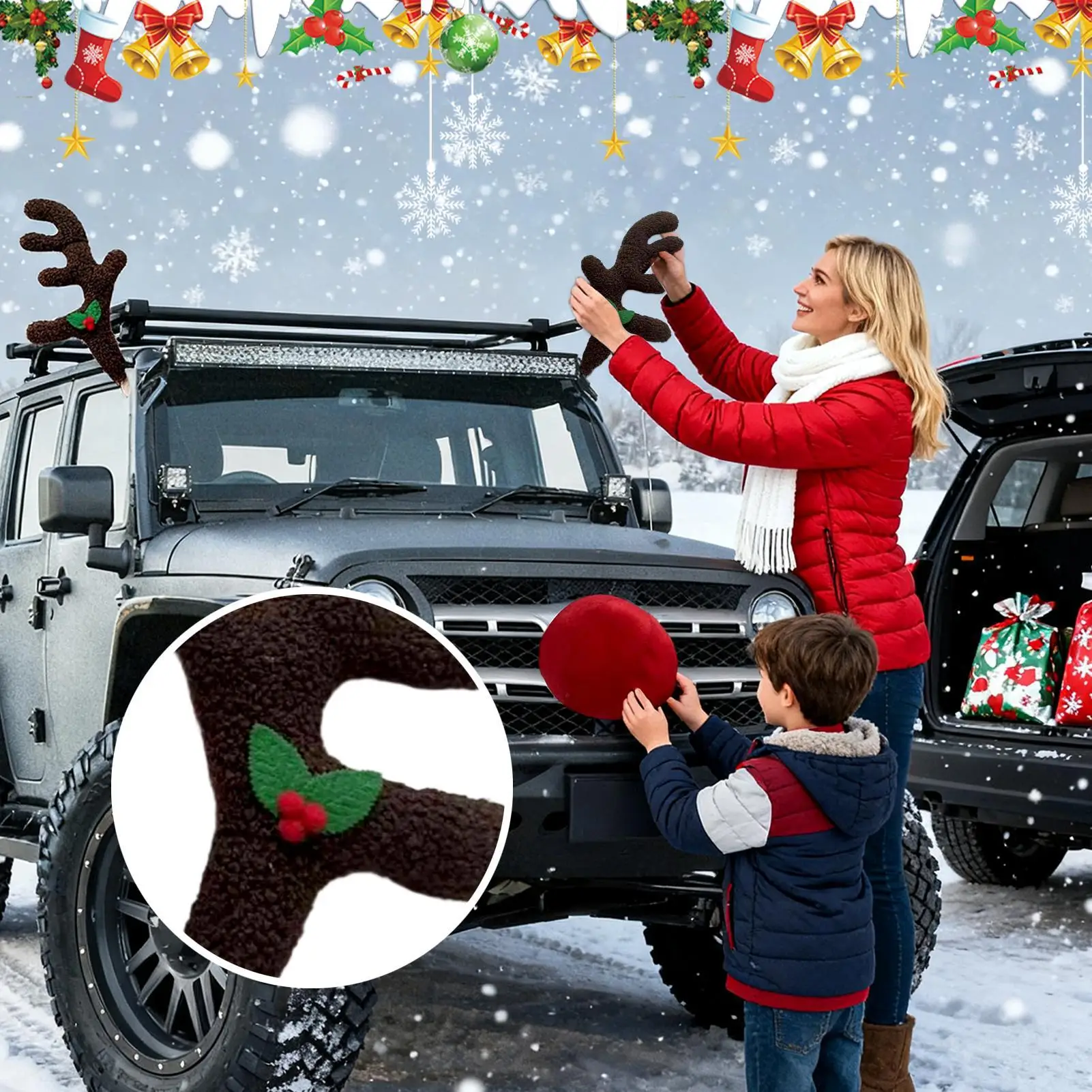 

Christmas Reindeer For Car Holiday Auto Exterior Costume Reindeer Car Kit Antlers For Suv Van Truck Vehicle Automotive