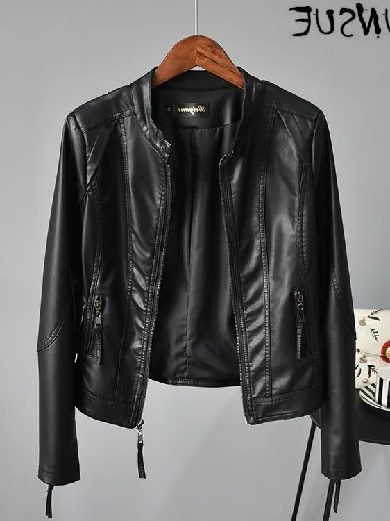 Autumn Leather Spring Jacket Women Faux Leather Coat Black Motorcycle Jacket Pu Leather Abrigo Mujer F8856 Pph463