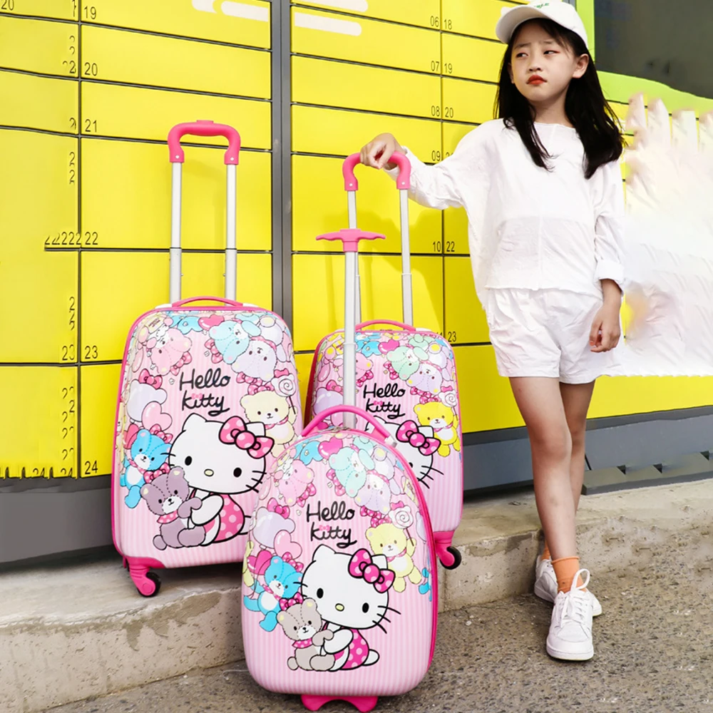 Hello Kitty Sanrioed 18 Inches Trolley Case Anime Kawaii Cartoon Kt Suitcase Girls Boys Travel Silent Universal Wheel Suitcase