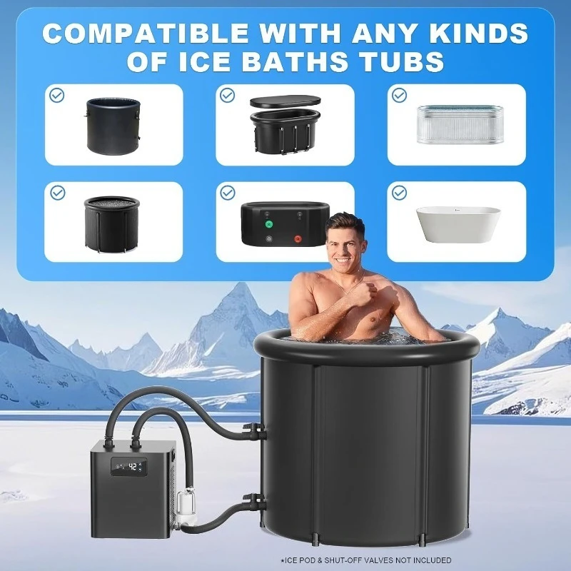 Ice Bath Water Chiller for Cold Plunge Tubs, 1/3 HP Upgraded Cold Plunge Chiller with External Filter Water Pump, Ideal for Cold