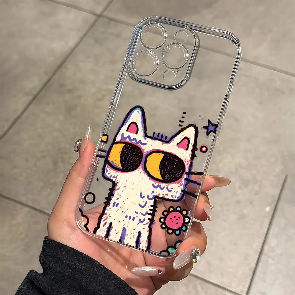 

Graffiti White Cat Silicone Phone Case for IPhone 17 16 15 14 13 12 11 Pro Xs Max Air Mini 7 8 6 6s Plus SE 2020 2022 Cover