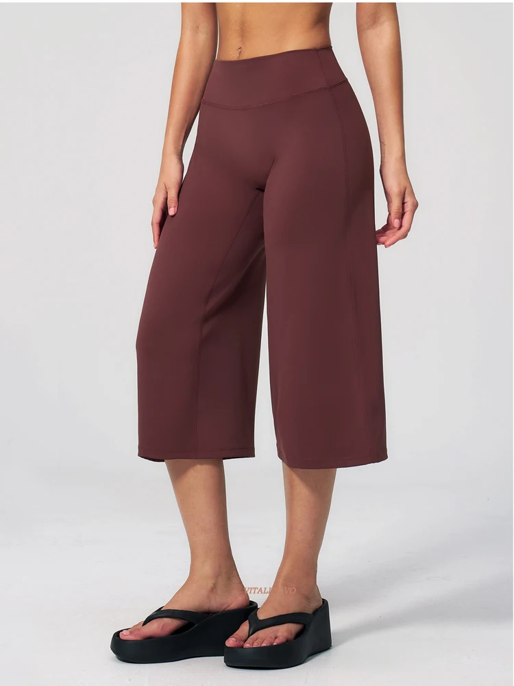 VITALINOVO Capri-Hose für Damen, hohe Taille, ohne Taschen, Damen-Caprihose, Workout-Yoga-Hose, lockere, gerade geschnittene Reise-Crop-Hose – Detail 2
