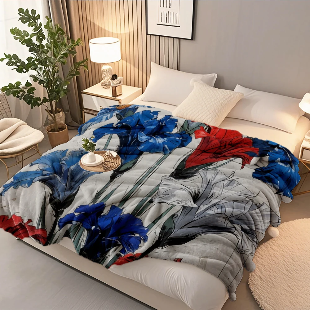 

Flannel Cozy Blanket Flower Market Print Iris With Eco-friendly Durable Technology Bed Scarf Tropical Blankets For Newborns
