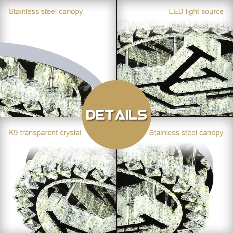 Indoor Decorative Lighting Round Modern Crystal Ceiling Led Light