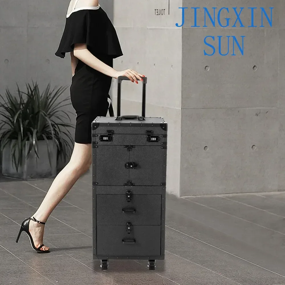 Rolling Lockable Beauty Salon Luggage - Hair Stylist Travel Case with Trolley for Hairdressing & Cosmetic Storage