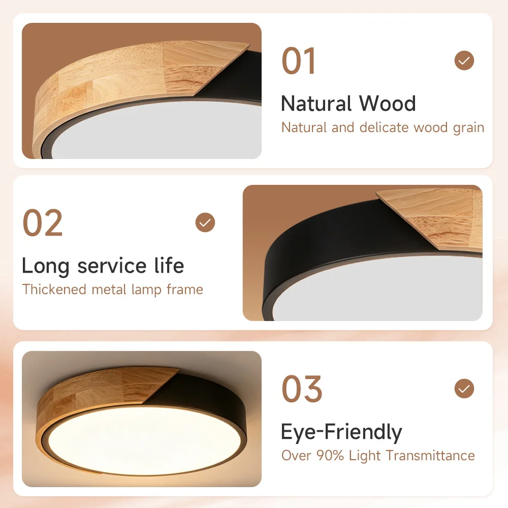 LED Ceiling Light Wood 3 Colors Modern Ceiling Chandelier Decor for Living Room Kitchen Bathroom 30/50W Ceiling Lamp Fixture