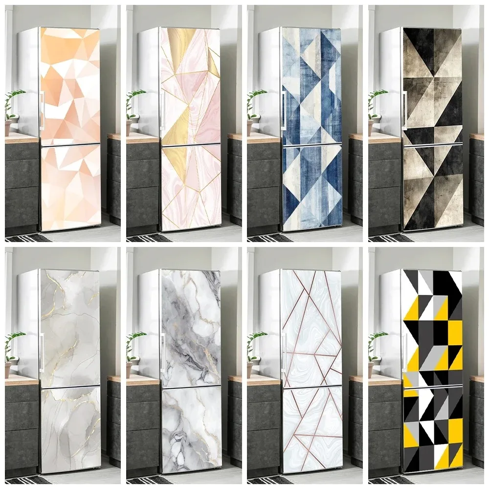 

3D Space Geometry Marble Retro Tile Texture Refrigerator Door Sticker Waterproof Wall Art Fridge Wallpaper Kitchen Decor