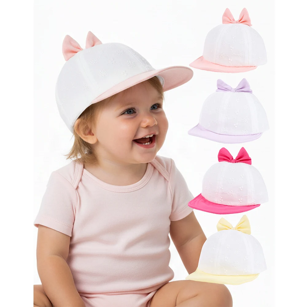 

New Summer Baby Sun Hat for Girls Bow Soft Brim Toddler Visor Cap Outdoor Baby Beach Sun Hat Kids UV Protection Cap
