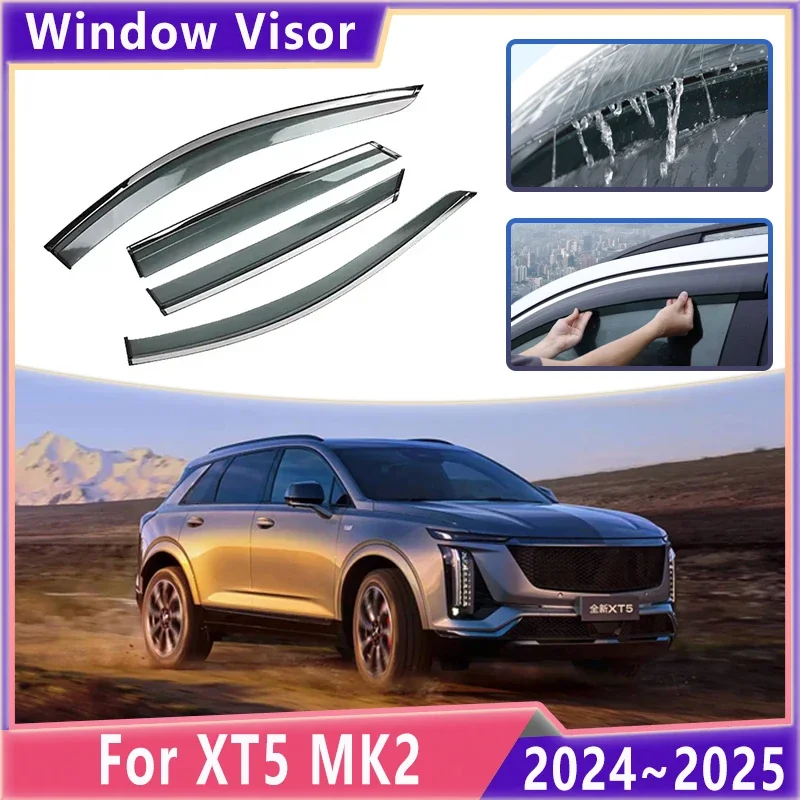 

For Cadillac XT5 MK2 2024 2025 Black Transparent Rain Eyebrow Car Window Shield Awnings Deflector Bright Strips Auto Accessories