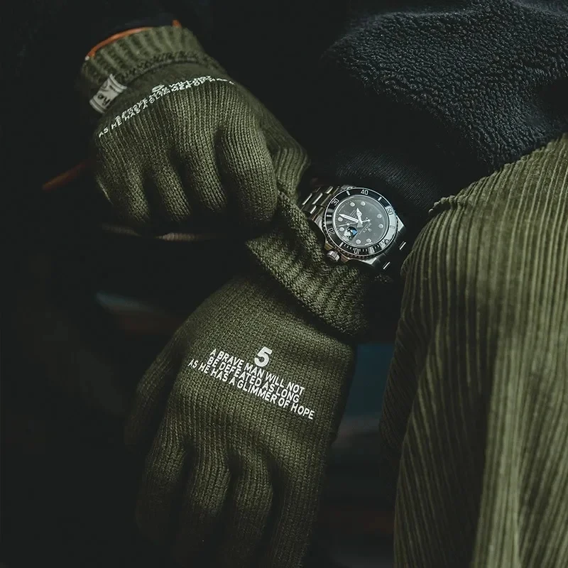 

Maden мужские зимние перчатки с полным пальцем, теплые вязаные перчатки с сенсорным экраном и принтом, винтажные деловые уличные перчатки для холодной погоды