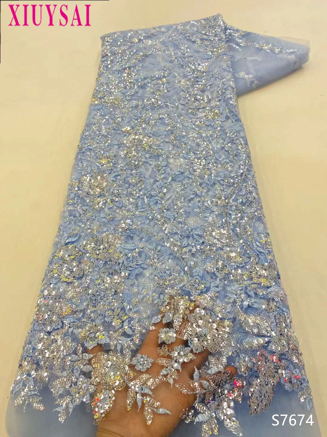 Pink African Lace Fabric 2024 High Quality Sequins Lace Material French Lace Fabric For Nigerian Wedding Party Sewing