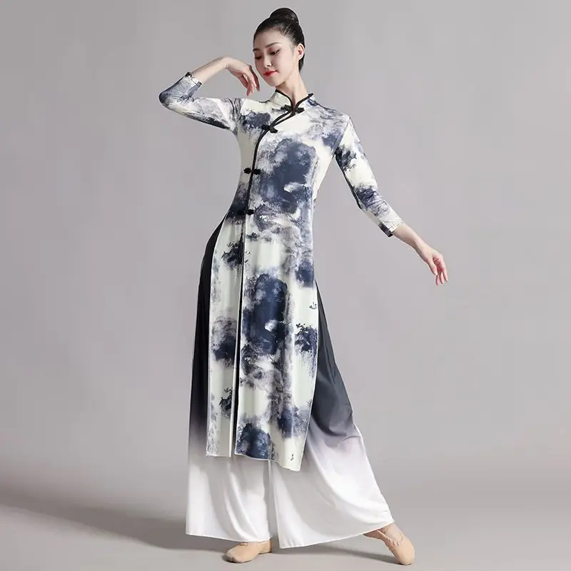 

2024 vietnam aodai cheongsam improved stage performance dress long folk dance oriental ao dai dress women elegant clothing