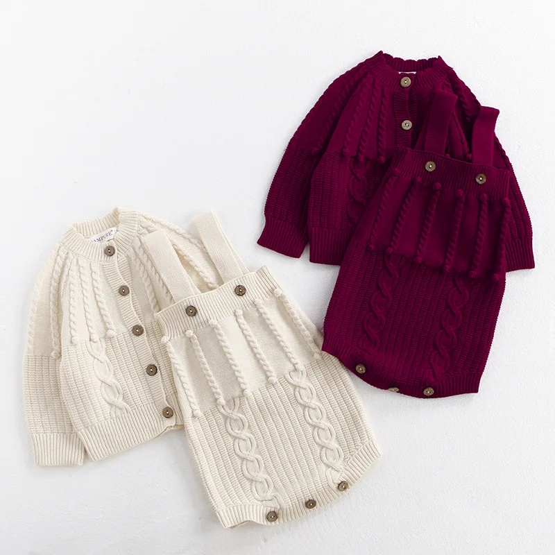 

2024 Baby Girls Sweater Autumn New Long Sleeves Knitted Cardigan Fashion Knit Sleeveless Jumpsuit Boutique Toddler Girl Romper