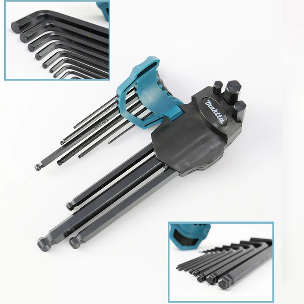 Makita L-Shape Allen Inner Hexagon Wrench 9PCS Set Nickel Chromium Alloy Steel Ball Head Screwdriver Hand Wrench Repair Tool Set