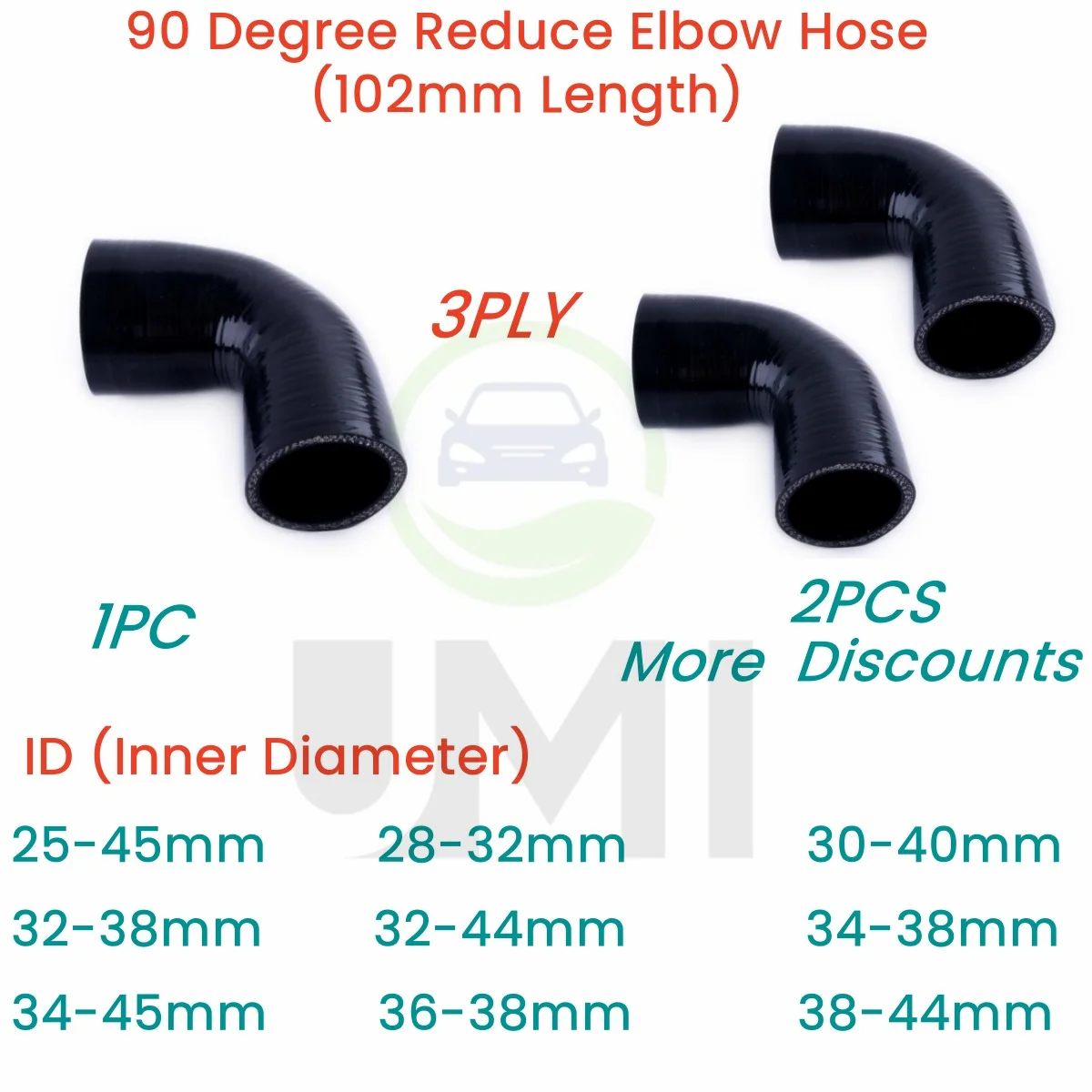 

Gloss Black 90° 90 degree Reduce Elbow Hose Silicone Intercooler Pipe ID 25-45 28-32 30-40 32-38 32-44 34-38 34-45 1PC 2PCS 3PLY