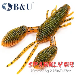 B & u 70mm pesca suave iscas de camarão luz uv suave plástico isca wobblers baixo iscas pesca de mar de água salgada silicone iscas