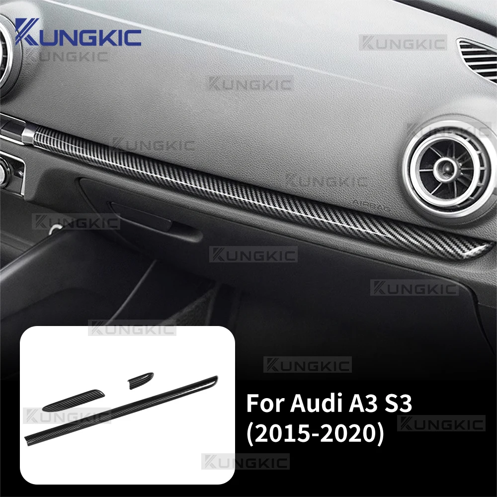 Car Dashboard Panel Strip Trim Sticker For Audi A3 S3 RS3 2014 2015 2016 2017 2018 2019 2020 LHD ABS Carbon Fiber Pattern