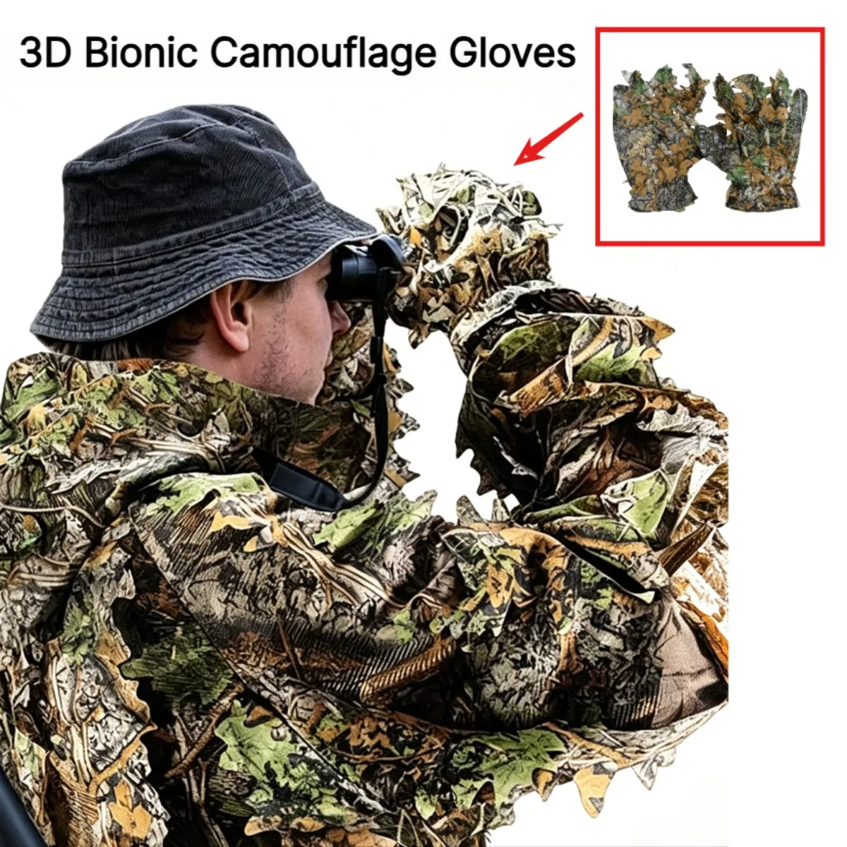 3D Camouflage Leaf Hunting Gloves Sneaky Comfortable Non-slip Leaf Gloves For Hunting Shooting Outdoor Photography Training Gear