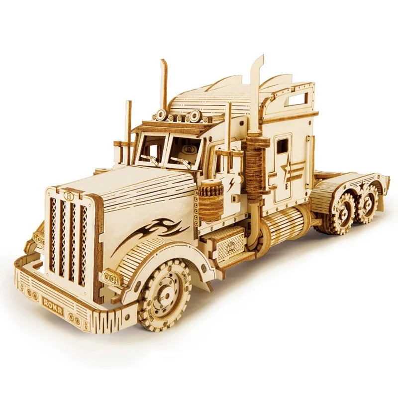 Robotime Rokr 3D Puzzle in legno giocattoli Montessori treno a vapore, Jeep dell'esercito, kit di costruzione di modelli di camion pesanti per bambini