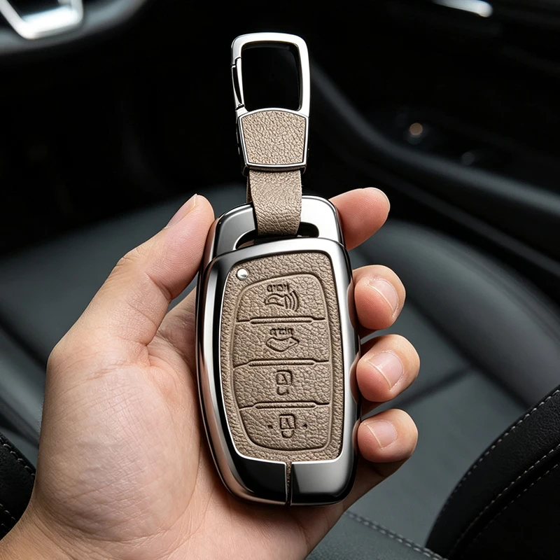 Car Key Case Cover for Hyundai ix25 ix35 ix45 Tucson Sonata Rena Creta Verna Solaris Mistra Elantra Accent Metal Leather Shell