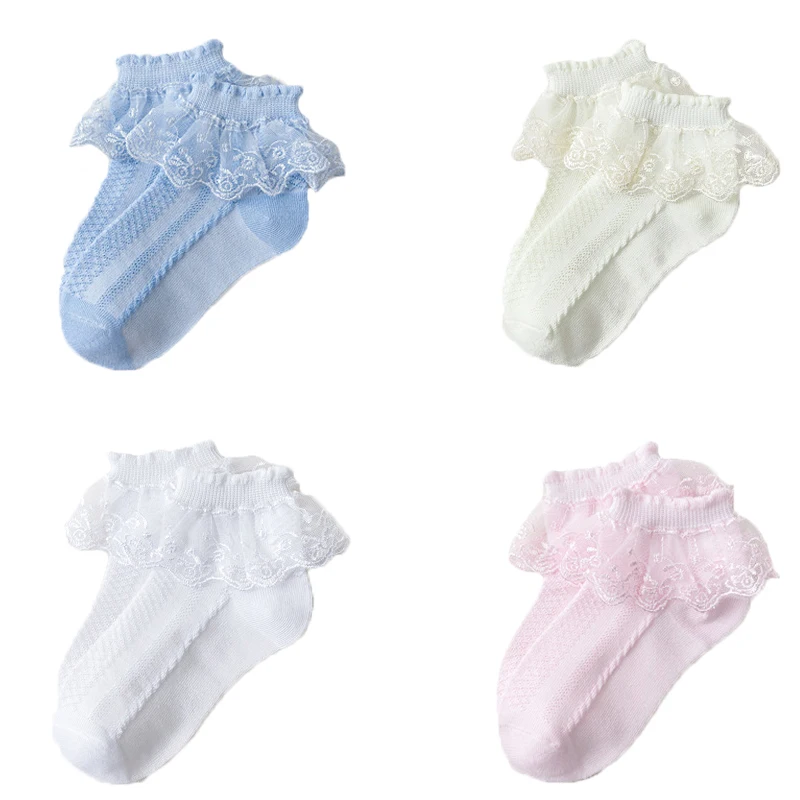 4Pair 0-12Years Girls Children Lace Socks Baby Girls Cotton Spring Summer Mesh Stockings Princess Short Dance Socks Kids Socks