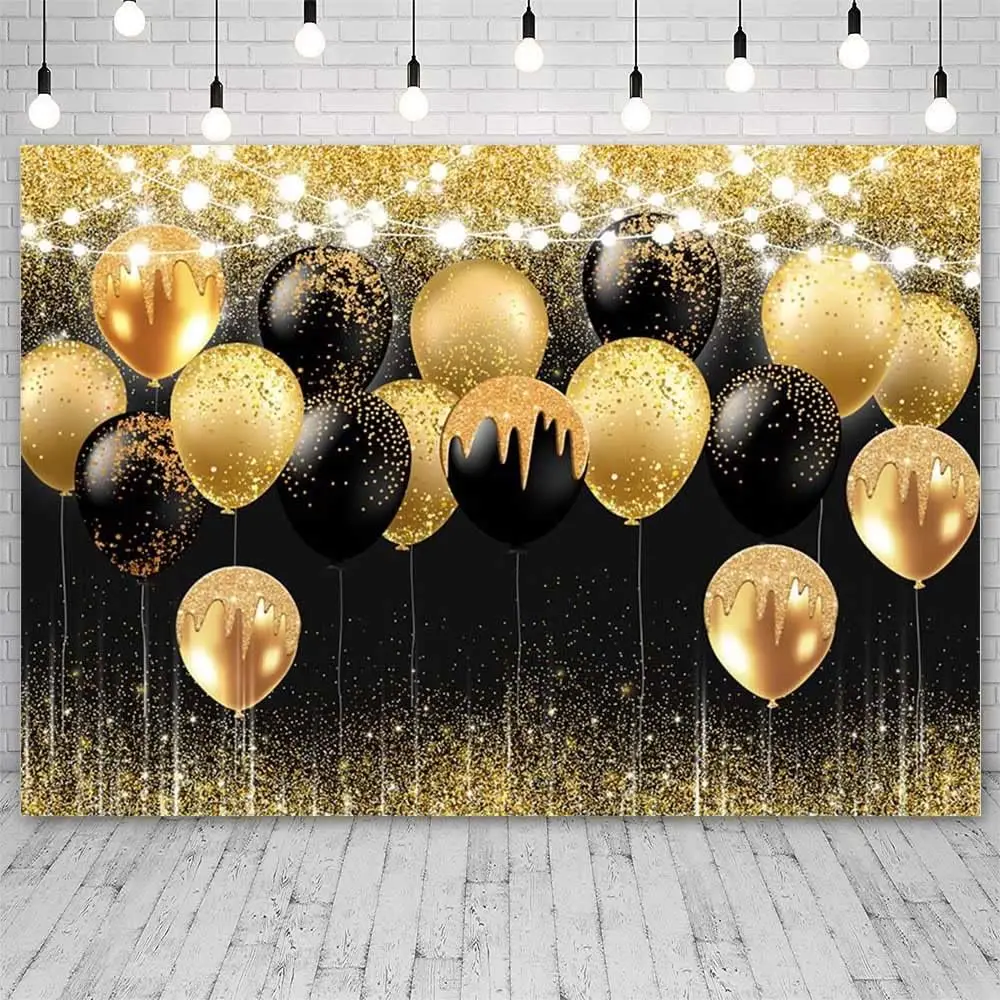 Black And Gold Balloons Sparkling Background Glitter Balloon Bokeh Baby Shower Birthday Wedding Party Decor Backdrop Studio Prop