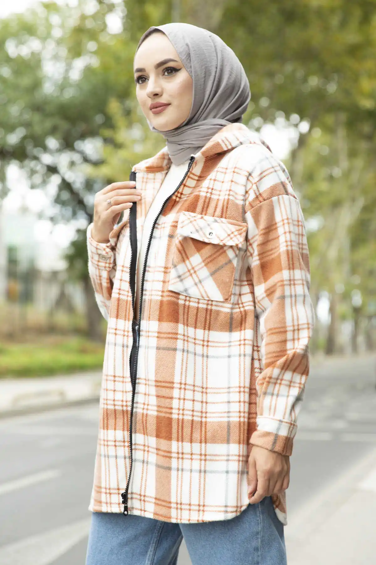 Hood Detaylı Fleece Shirt Orange