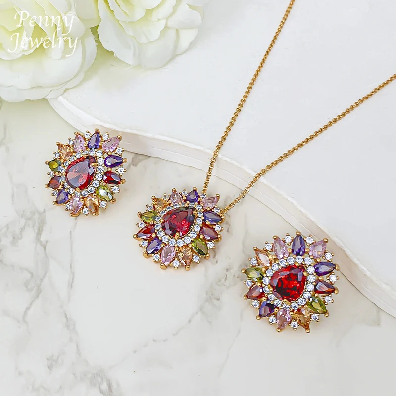 Joyería de circonia de lujo, conjunto de joyería de 4 Uds., diamantes de imitación de Dubái, collar chapado en oro de 18K, pendiente, pulsera, anillo, regalos de fiesta de boda