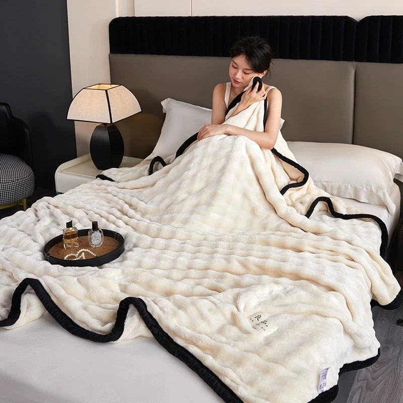 Soft Bubble Fleece Rabbit Fur Blanket Plush Throw for Sofa Bed 180x200 200x230cm Warm Cozy Home Decor For Autumn Winter