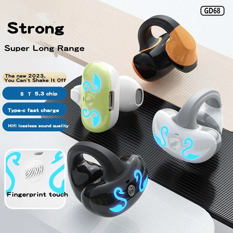 GD68 Bluetooth Headphone New Arrival Earclip Earphone Wireless Large Battery HIFI In-ear Earbuds Noise Reduction For Gaming