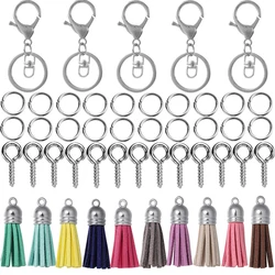 65Pcs/Set Keychain with Key Rings Jump Rings Eye Pin Colorful Tassel Epoxy Resin Pendants for DIY Jewelry Making Accessories