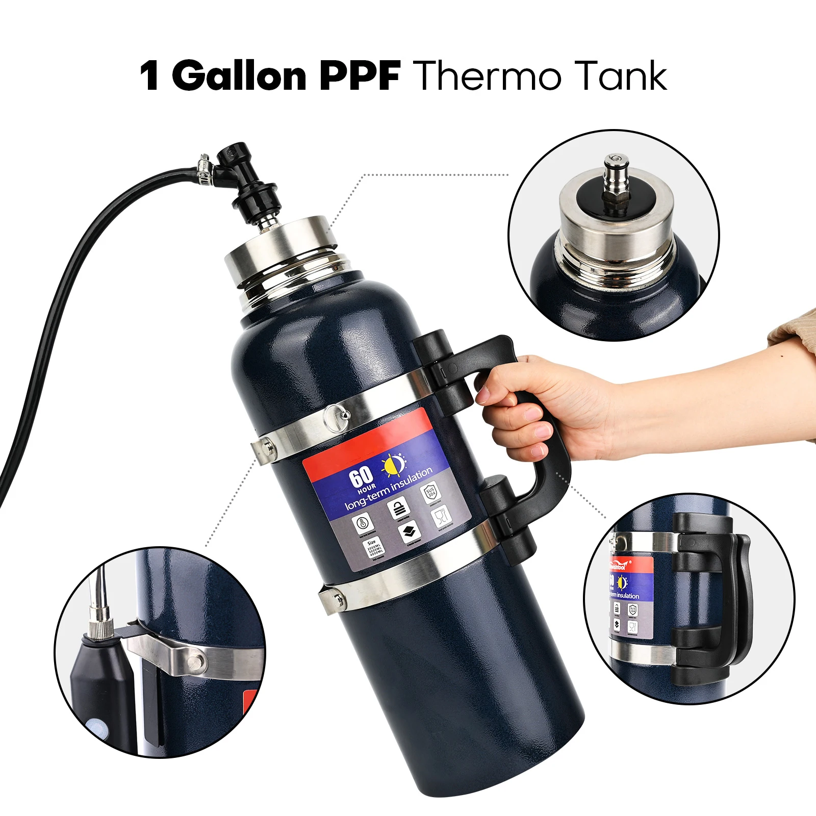 FOSHIO 1 Gallon PPF Thermos Tint Keg with Electric Sprayer Portable Car Vinyl Wrapping Leak-proof Warm Water Tank with 2.5M Hose
