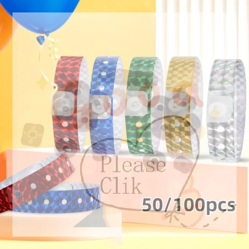 Bracelets holographiques pour événements, 50/100 pièces, avec fermeture réglable et surface brillante imperméable, parfaits pour les concerts, les festivals et les fêtes