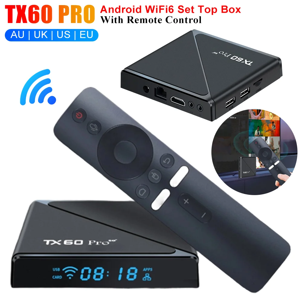 

ТВ-приставка TX60 PRO с пультом дистанционного управления, двухдиапазонным Wi-Fi 2.4G/5G, Android, медиаплеер для дома, AI Voice, Smart TV Box