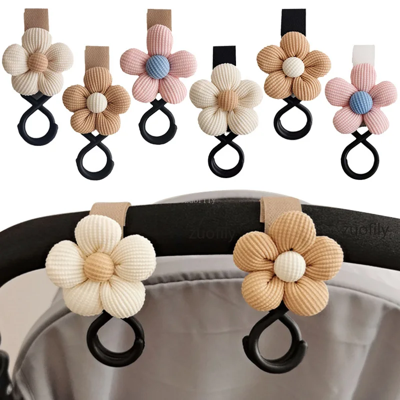 1 Uds. Bolsa de algodón con flores para bebé, gancho para cochecito, colgador para cochecito, organizador de carrito giratorio de 360 grados, gancho para cochecito, accesorios para cochecito