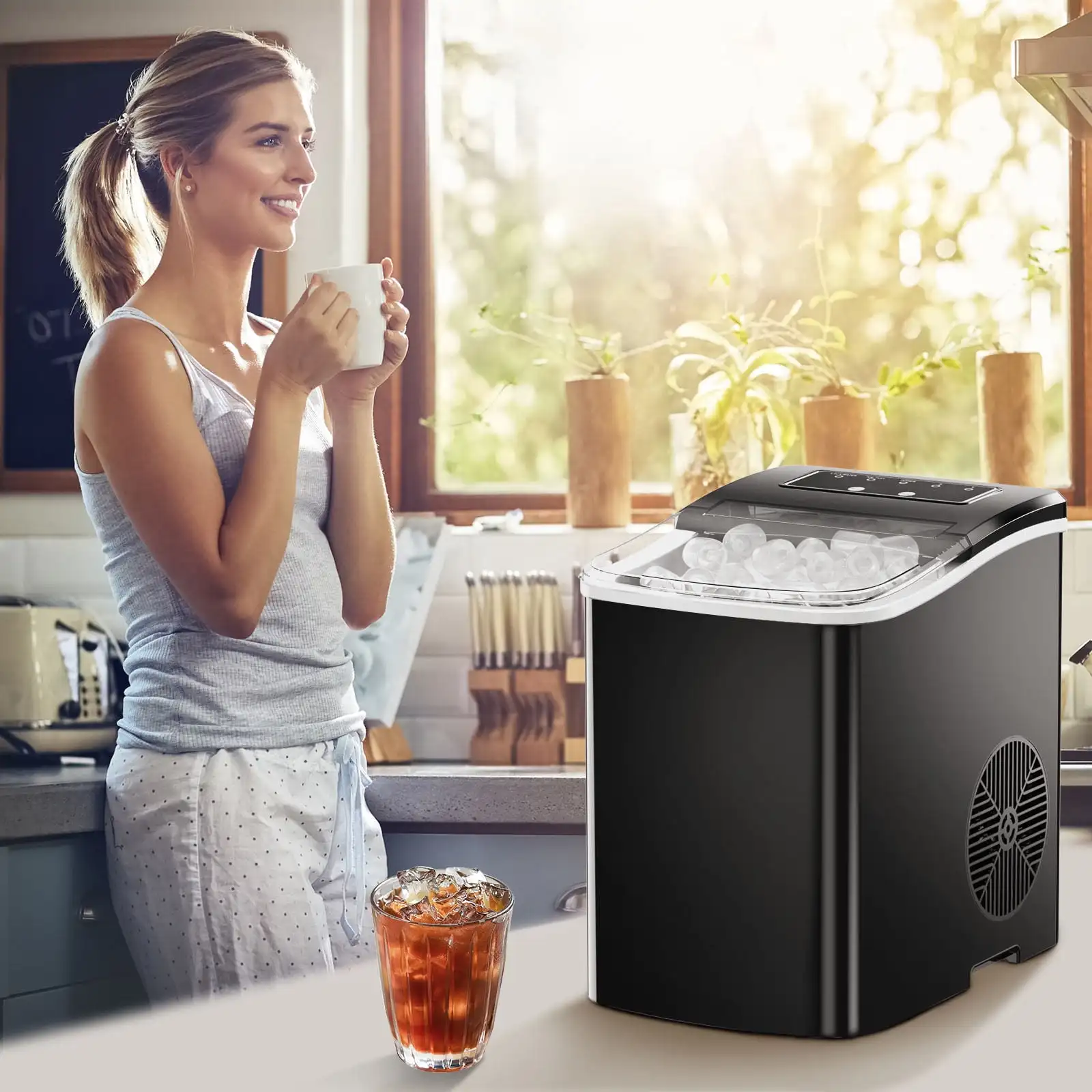 Portable Counter Top Self Cleaning Ice Maker Machine -  26lbs/24Hours with Ice Scoop, Basket, Black