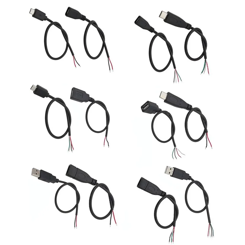 USB Male Female Plug Power Supply Charger Connector 2 Pin 4 Pin /Micro/USB 2.0 A/Type-C DIY Repair Cable Welding