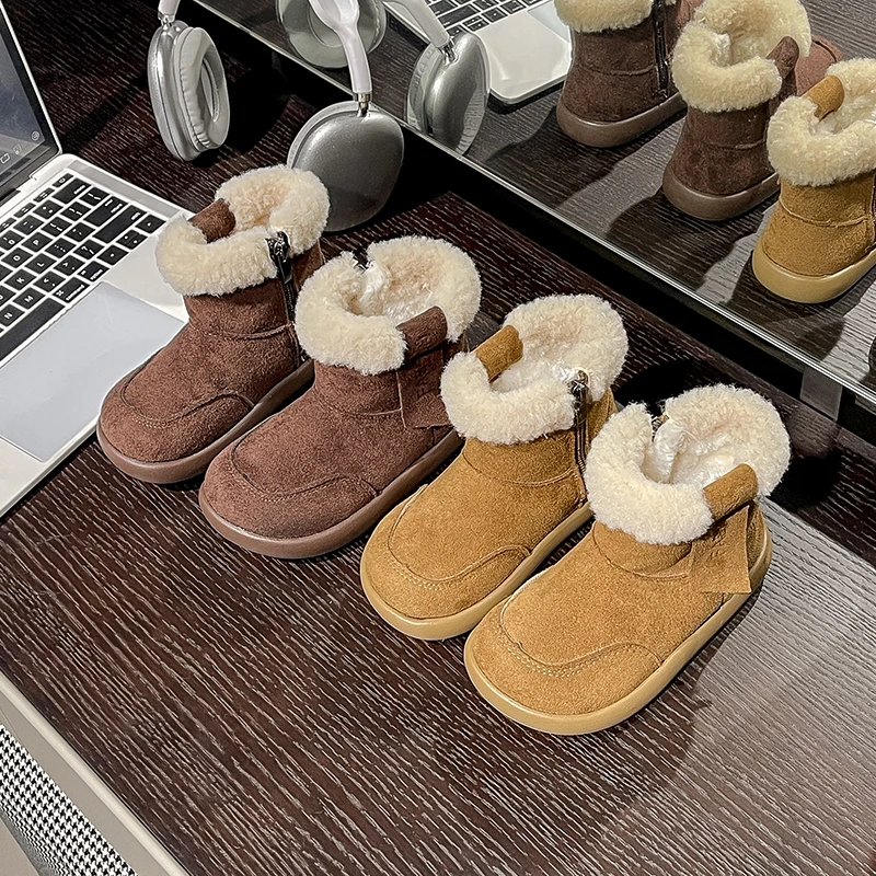 

Children Warm Boots Korean Style Versatile Kids Casual Boots Suede Soft 2025 Winter New Girls Fashion Boots Round Toes Non-slip