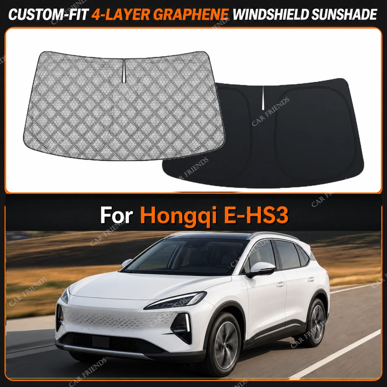 For Hongqi E-HS3 Custom-Fit 4-Layer Graphene Windshield Sunshade Reflective Gray-Silver Surface Helps Reduce Direct Sunlight