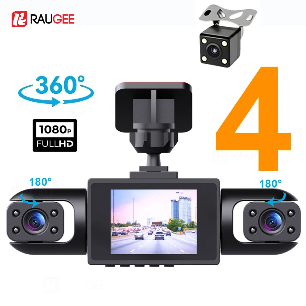 Dash Cam 360° Car Video 24-hour Recording Front and Inside Camera for Car 1080P Night Vision Loop Recording 4 Channel Dash Cam