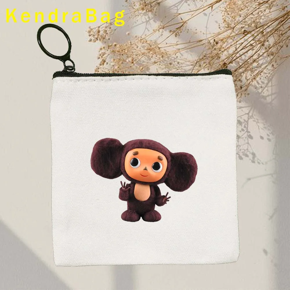 Cute Cheburashka Soviet Russian Cartoon Heroes Monkey Canvas Coin Purse Canvas Bag Key Bag Storage Bag Card Bag Coin Bag Wallet