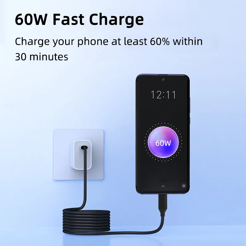 PD 60W Type C to Type C Fast Charging Cable Magnetic Suction Data Transmission USB C Charger Cable For iPhone 15 Pro Max Huawei