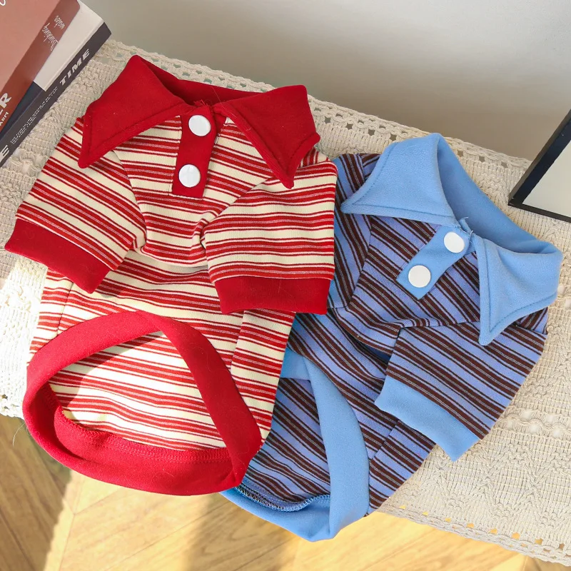 

Warm Pet Dog Clothes Polo Shirt Cozy Thicken Velvet Puppy Clothing for Small Medium Dogs Schnauzer Pug Stripped Outfit Wholesale