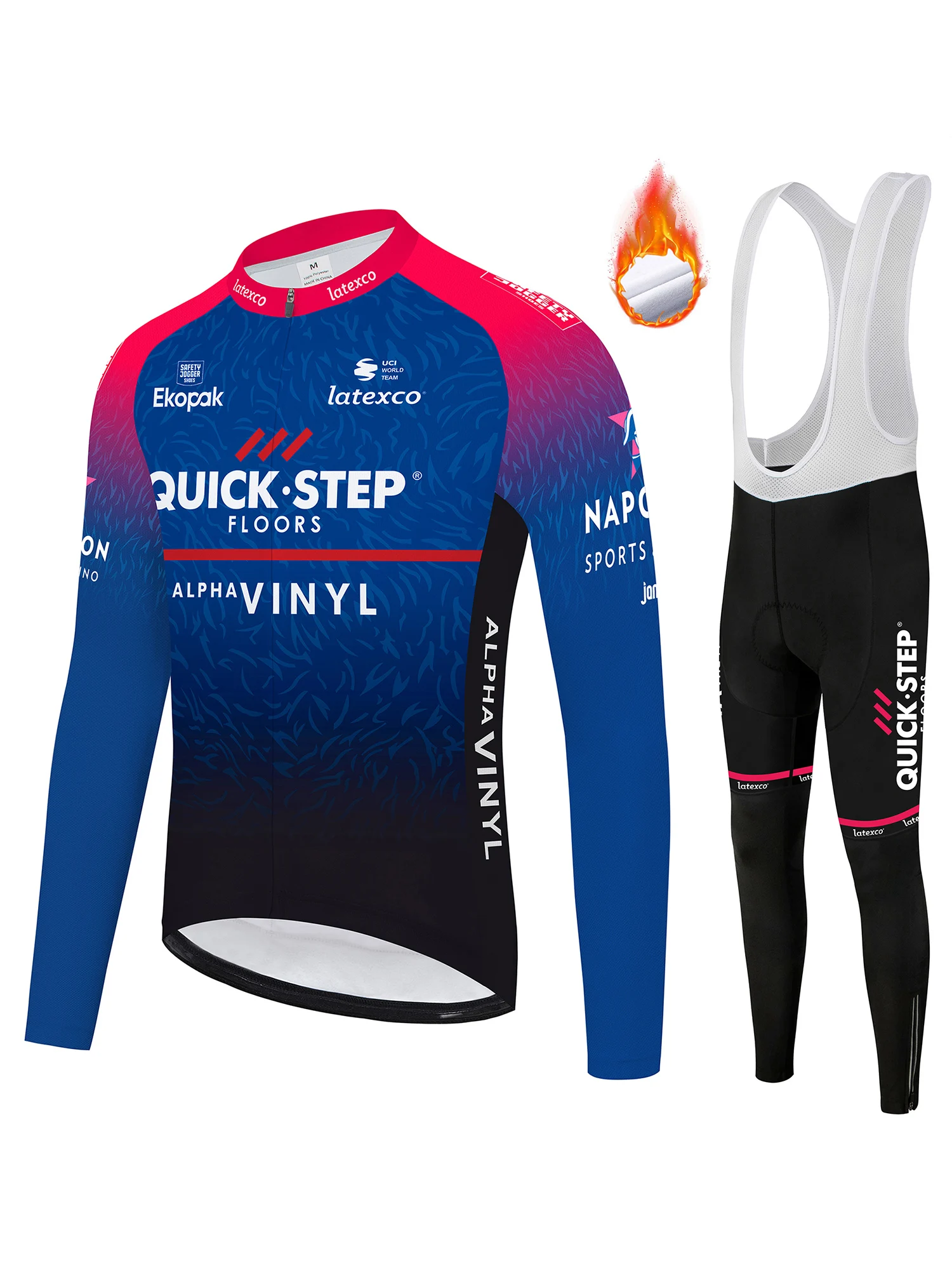 AliExpress NONE QUICK STEP Team Men's Fleece Cycling Jersey Suit Set Warm Fleece Long Sleeved Overalls And Long Pants Winter Cycling Sportswear