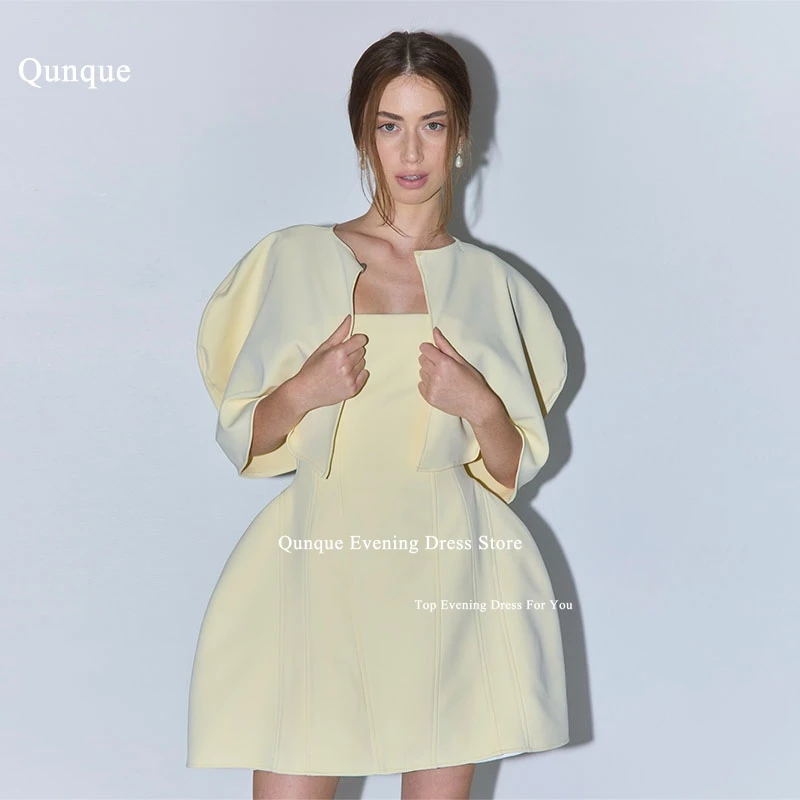 

Qvala Off The Shoulder Короткое платье для выпускного вечера Простое вечернее платье трапециевидной формы с курткой Выпускные вечерние платья Гала-платья по индивидуальному заказу