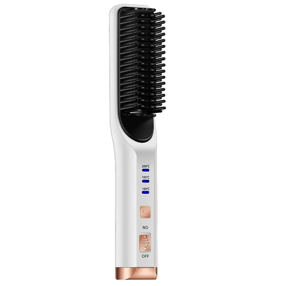 

2 In1 Multifunctional Straight Hair Comb Portable Hair Straightener Curling USB Charge Straight Hair Brush White