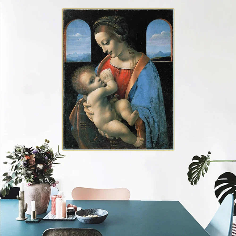 Madonna Litta by Leonardo da Vinci Canvas Oil Painting Famous Artwork Poster Picture Wall Decor Home Living room Decoration